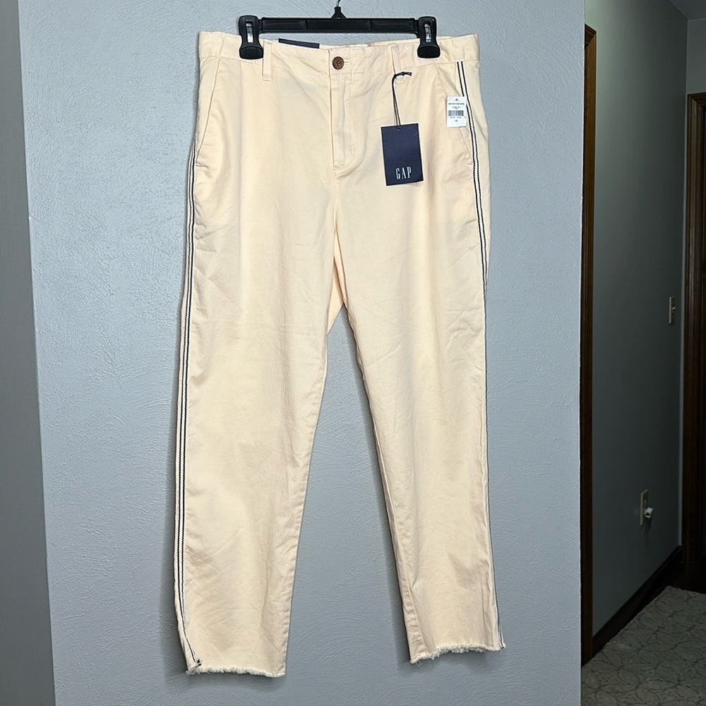 Gap Girlfriend Chino Hi-Rise Size 10 Raw Hem Side Stripe Casual Pants Stretch